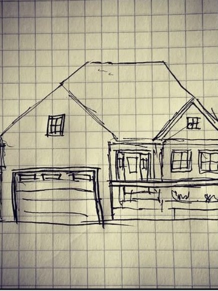 Hand sketch of a two-storey home elevation